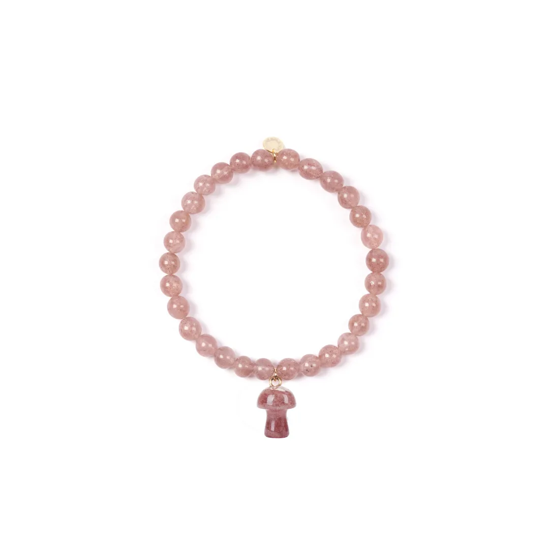 6mm Strawberry Quartz Mushroom Charm Bracelet sold by Stone and Mason