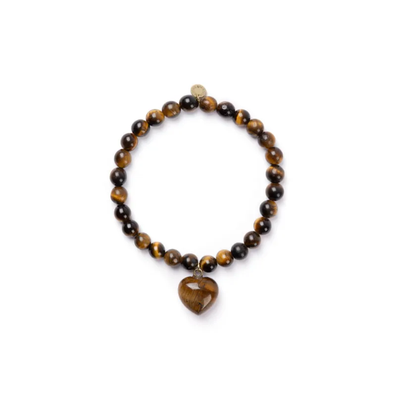 6mm Tigers' Eye Bracelet with Heart Charm sold by Stone and Mason