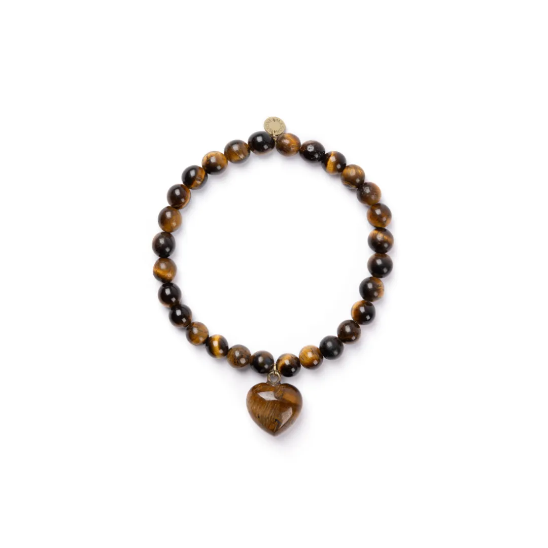 6mm Tigers' Eye Bracelet with Heart Charm sold by Stone and Mason