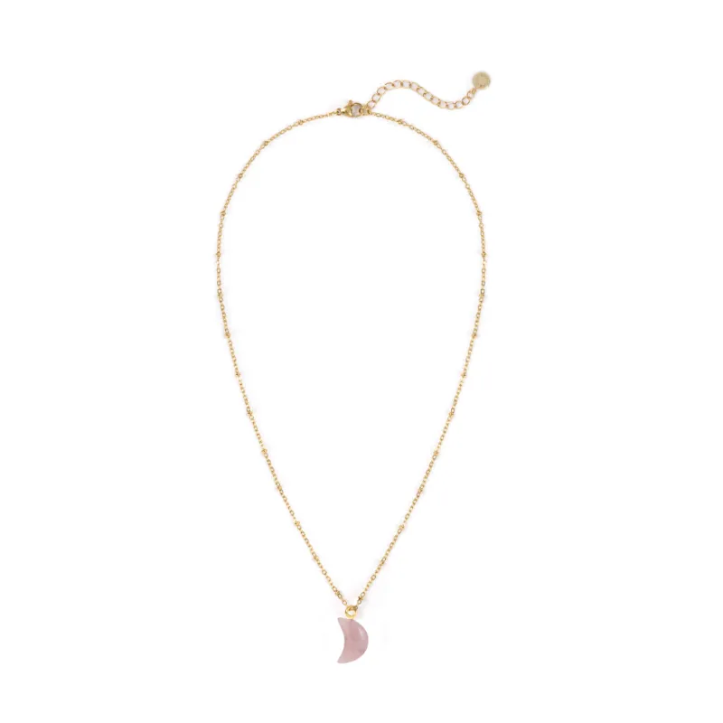 Rose Quartz Moon Charm Pendant sold by Stone and Mason