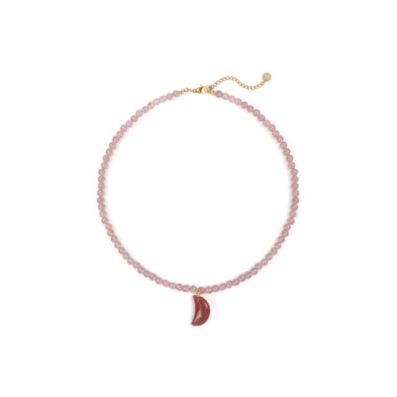 Strawberry Quartz Moon Charm Necklace sold by Stone and Mason