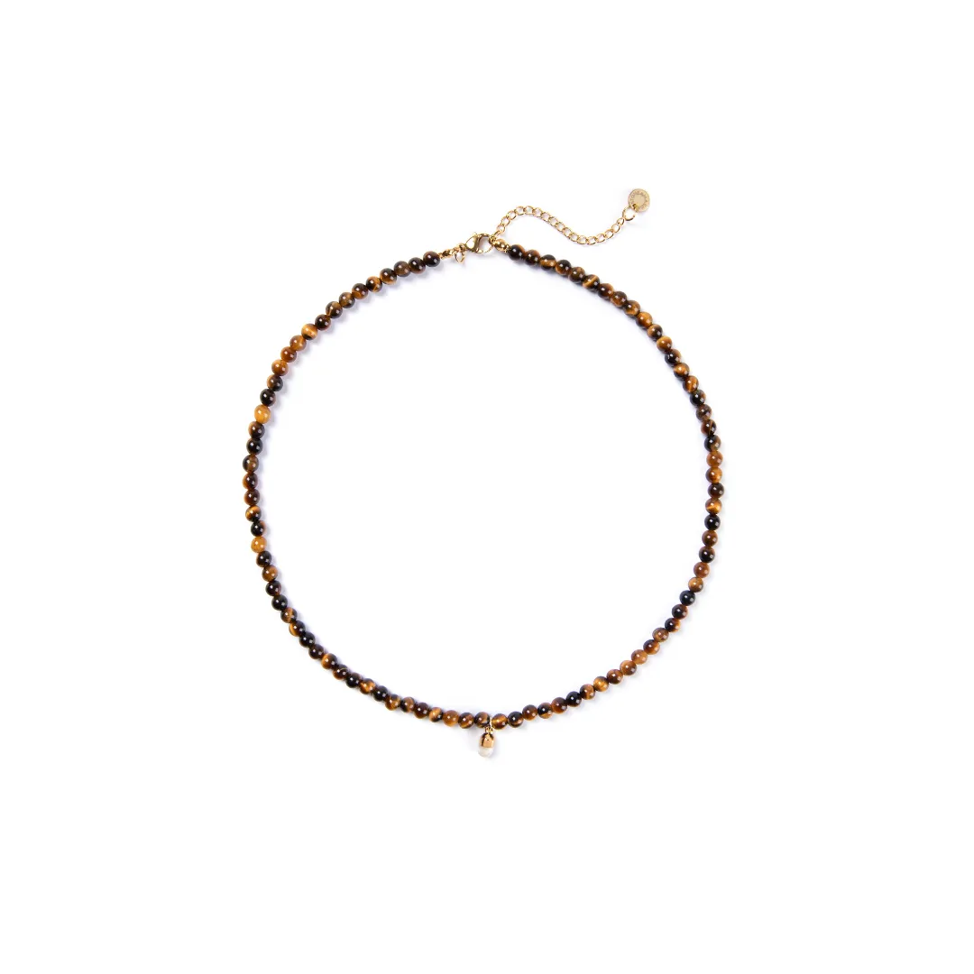 Tigers' Eye Bead Necklace with Pill Charm sold by Stone and Mason