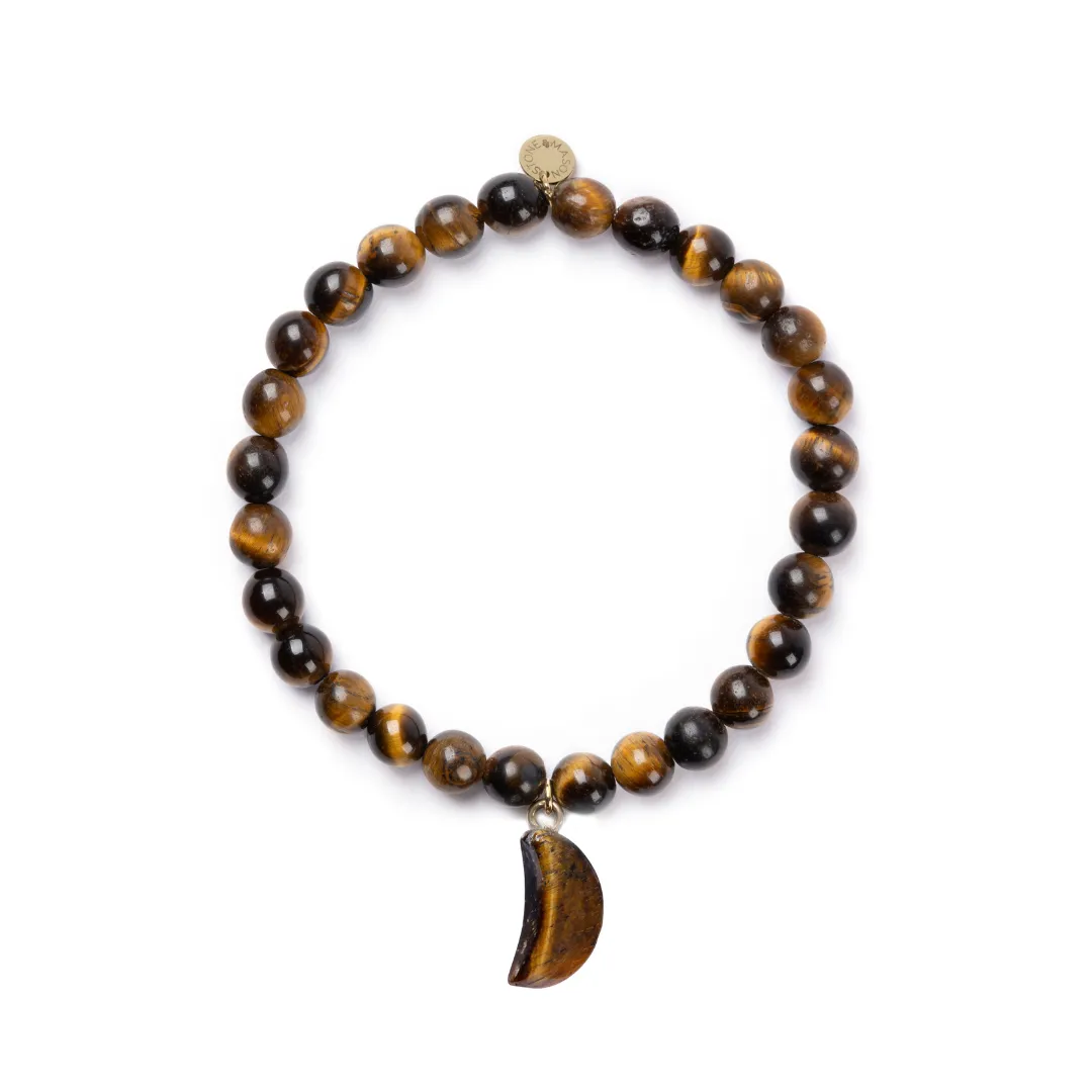 6mm Tigers' Eye Bracelet with Moon Charm sold by Stone and Mason