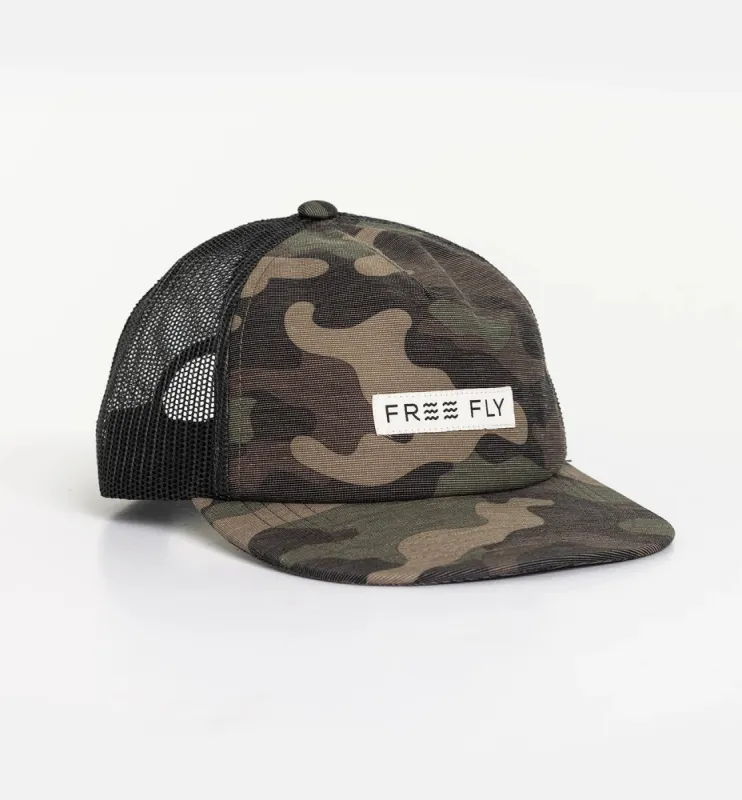 Free Fly Men Reverb Packable Trucker Hat - WOODLAND CAMO PRINT sold by Sun Diego Boardshops