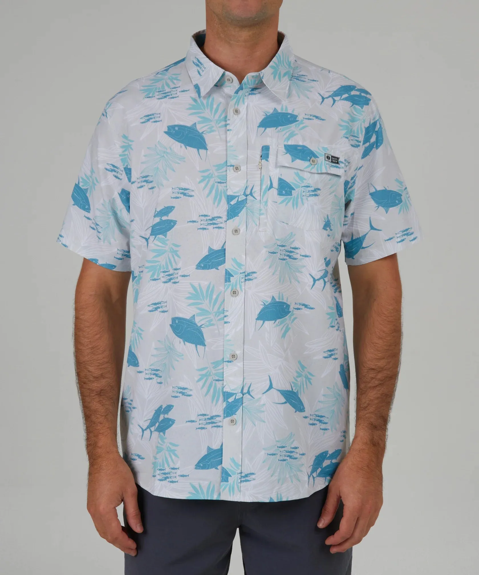 Salty Crew Feeding Frenzy Gray S/S UV Woven - GRAY sold by Sun Diego Boardshops