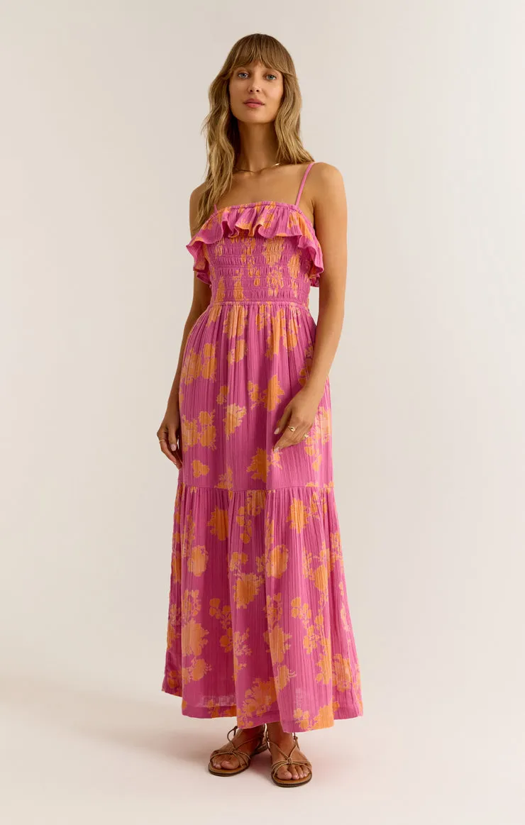 Z-Supply BAHARI SUNSHINE FLORAL MIDI DRESS - RASPBERRY SORBET sold by Sun Diego Boardshops product image thumbnail 2