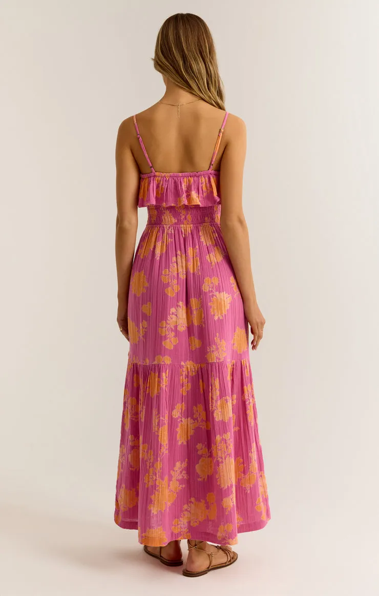 Z-Supply BAHARI SUNSHINE FLORAL MIDI DRESS - RASPBERRY SORBET sold by Sun Diego Boardshops product image thumbnail 3