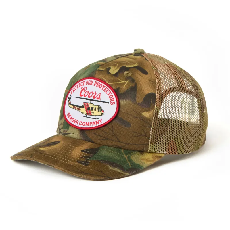 Seager x Coors Banquet Helo Trucker Snapback Real Camo sold by Sun Diego Boardshops