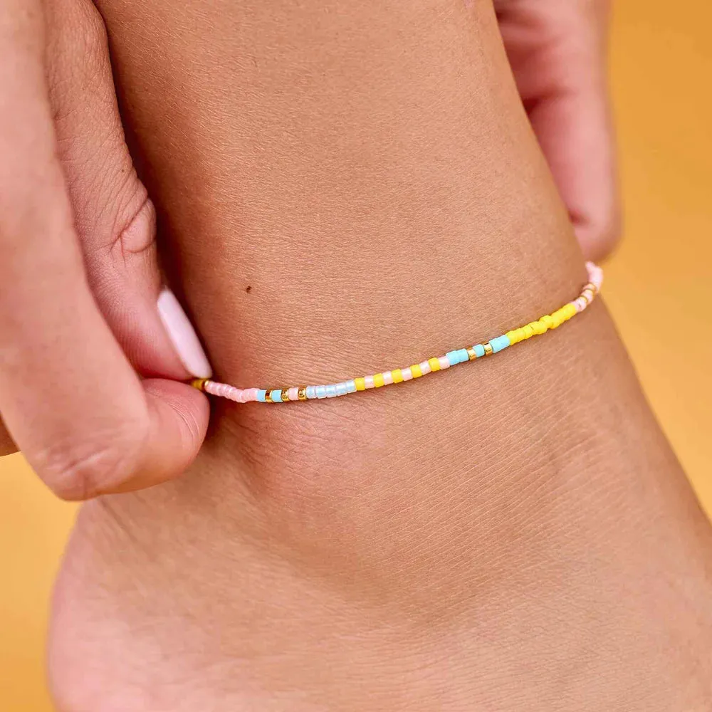 Pura Vida MIXED SEED BEAD GOLD STRETCH ANKLET - SUNSET BEACH sold by Sun Diego Boardshops