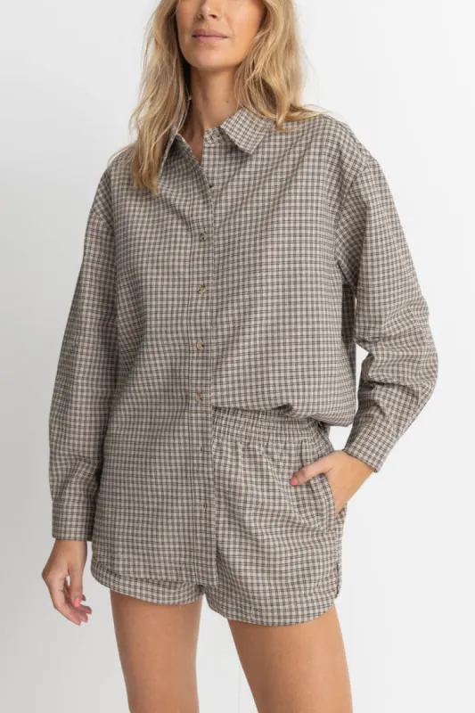 Rhythm Sandy Check Oversized Shirt - NATURAL sold by Sun Diego Boardshops