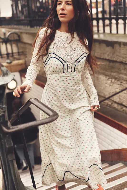 Free People Sweet Hearts Midi Dress - Ivory Combo sold by Sun Diego Boardshops