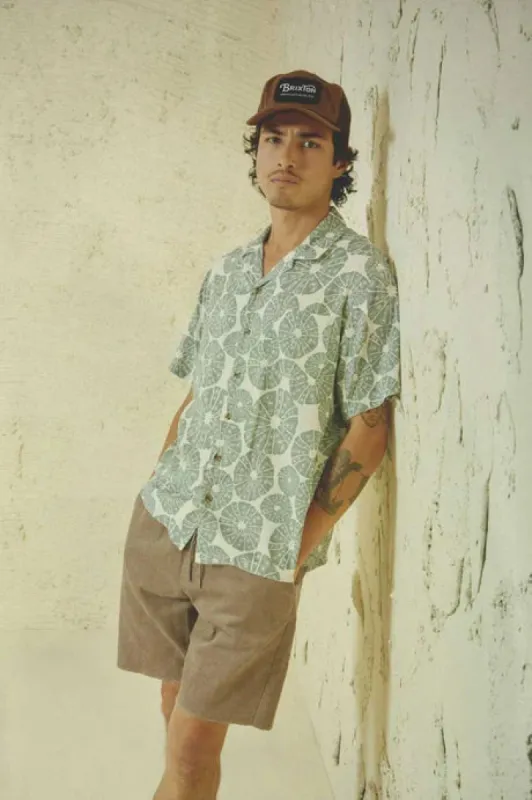 Brixton BUNKER SLUB S/S CAMP COLLAR SHIRT - WHITE CAP/CHINOIS sold by Sun Diego Boardshops