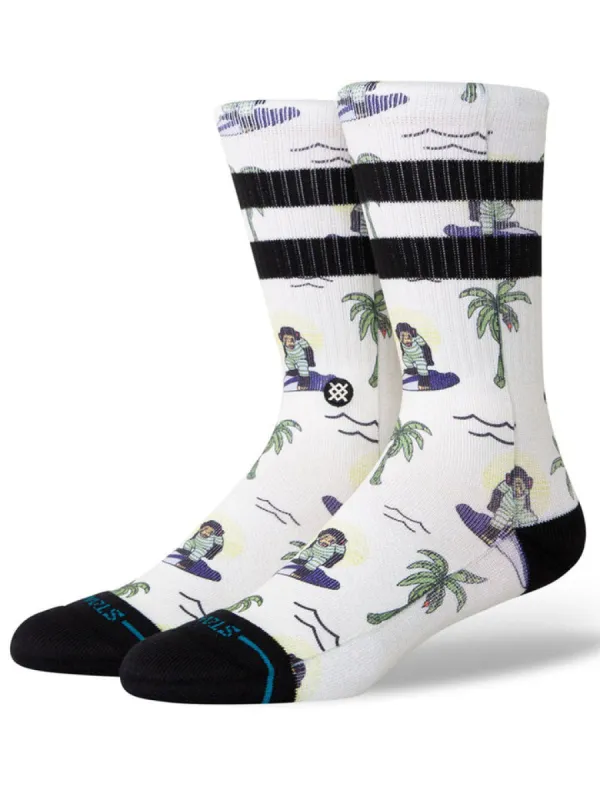 Stance Surfin Monkey Socks - WHITE made by Stance