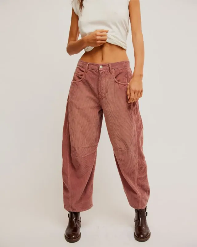 Free People We The Free Good Luck Mid-Rise Cord Barrel Jeans - WITHERED ROSE made by Free People