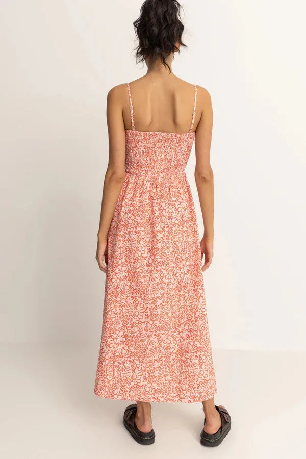 Rhythm Islander Floral Shirred Midi Dress - CORAL sold by Sun Diego Boardshops product image thumbnail 2