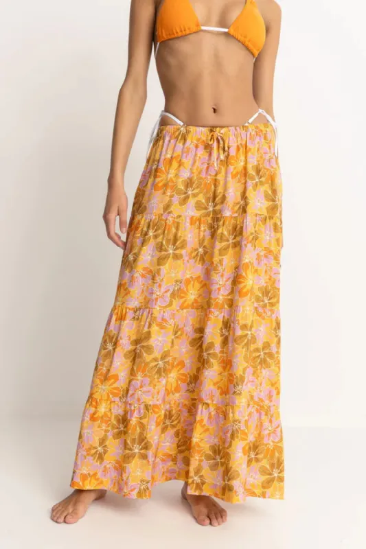 Rhythm MAHANA FLORAL TIERED MAXI SKIRT - YELLOW sold by Sun Diego Boardshops
