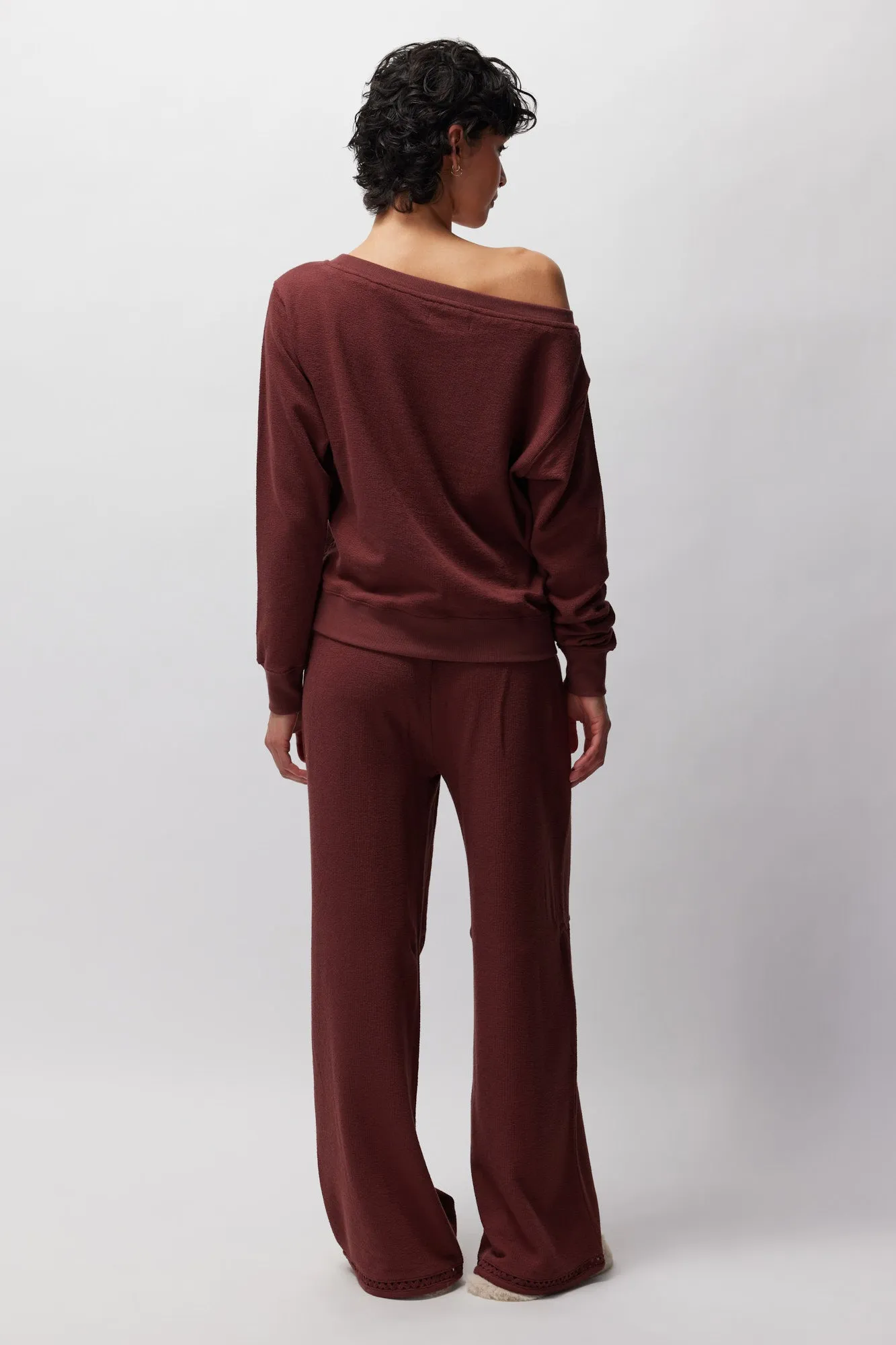 Spiritual Gangster Slub Rib Vida Off Shoulder Pullover - Washed Burgundy sold by Sun Diego Boardshops product image thumbnail 5