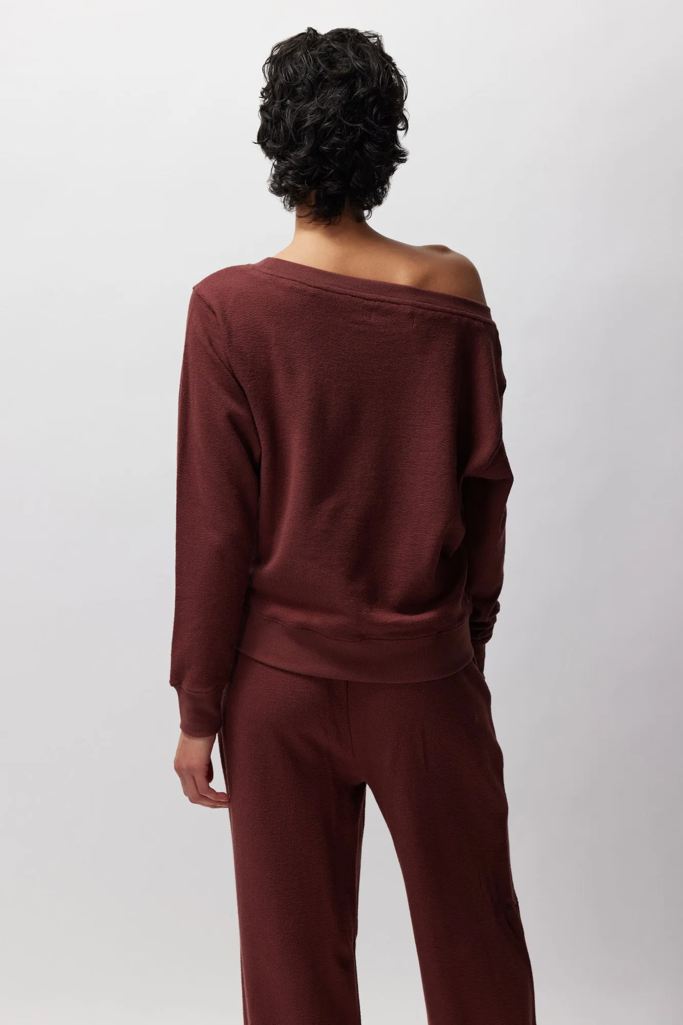Spiritual Gangster Slub Rib Vida Off Shoulder Pullover - Washed Burgundy sold by Sun Diego Boardshops product image thumbnail 2