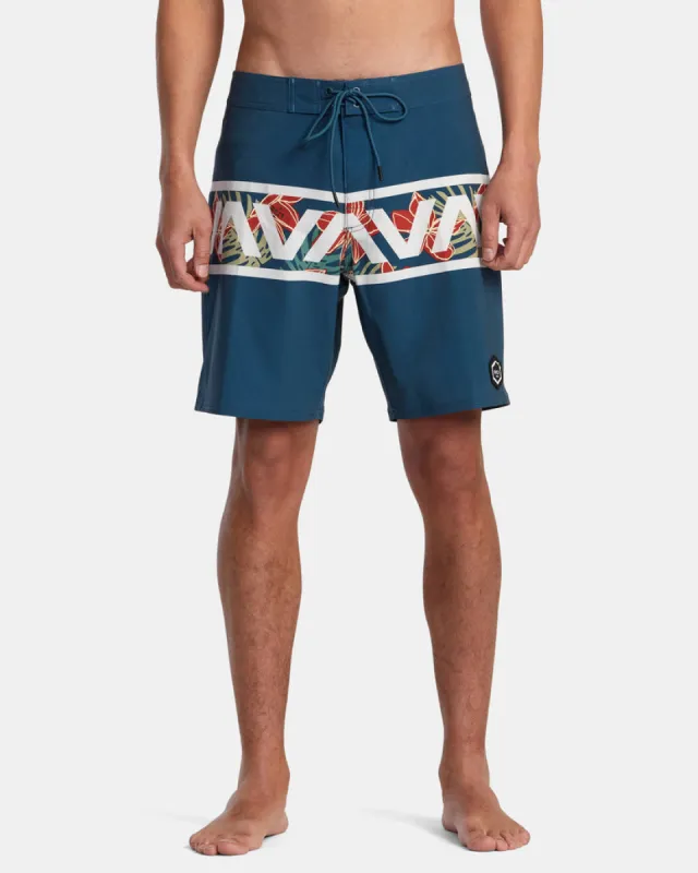 Rvca Wild Hibiscus Hawaii Va Banded 18" Boardshorts - Duck Blue sold by Sun Diego Boardshops