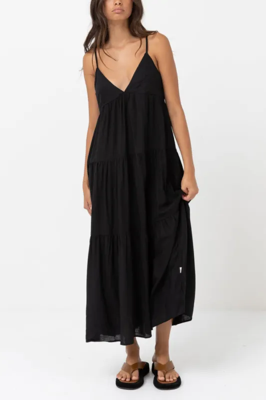 Rhythm Classic Tiered Midi Dress - Black made by Rhythm.