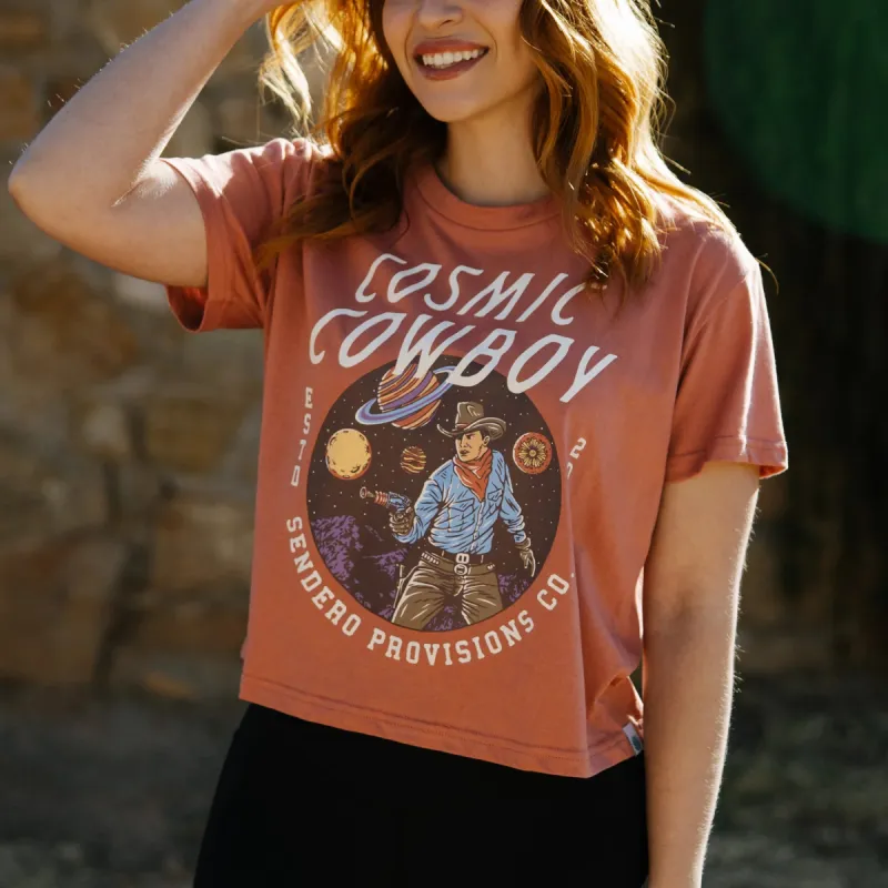 Sendero COSMIC COWBOY WOMEN'S CROP TEE - DUSTY MAUVE sold by Sun Diego Boardshops