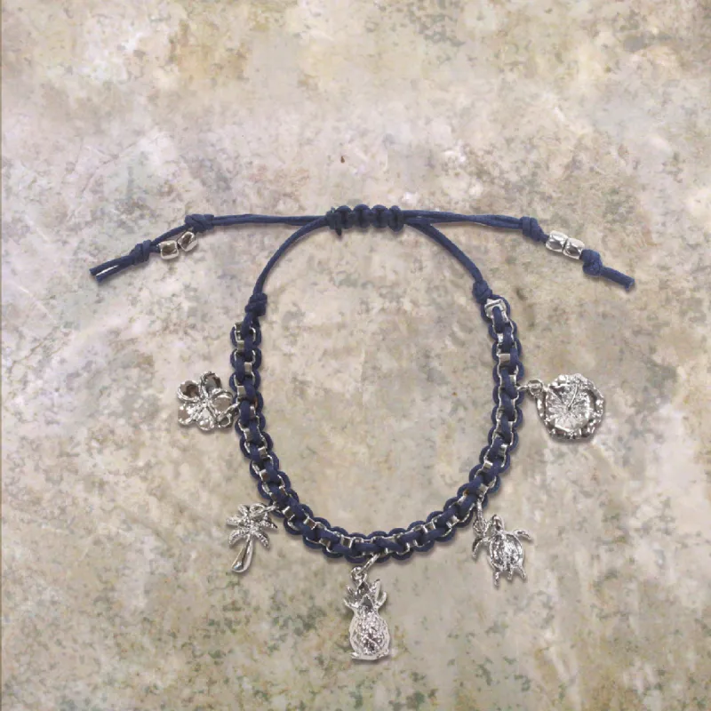 MAUNA KAI 5 Charm Adjustable Icons Navy Cord - ASSORTED sold by Sun Diego Boardshops