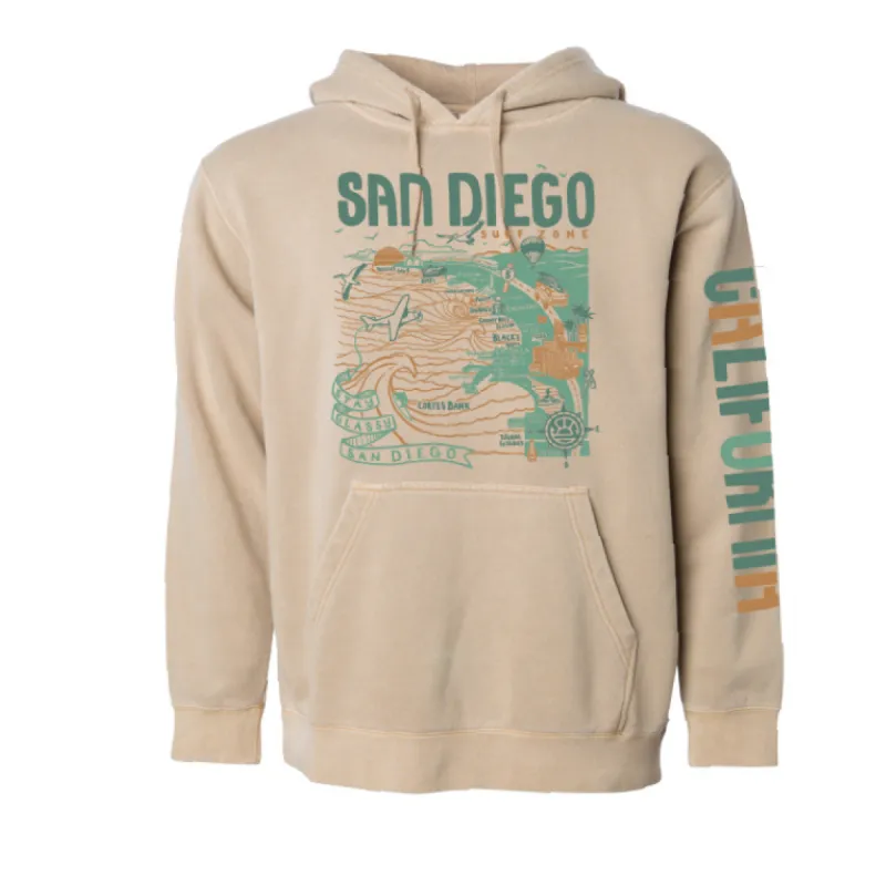 SunDiego Map Hoodie - Pigment Sandstone/Dark Teal/Turquoise/Rust sold by Sun Diego Boardshops