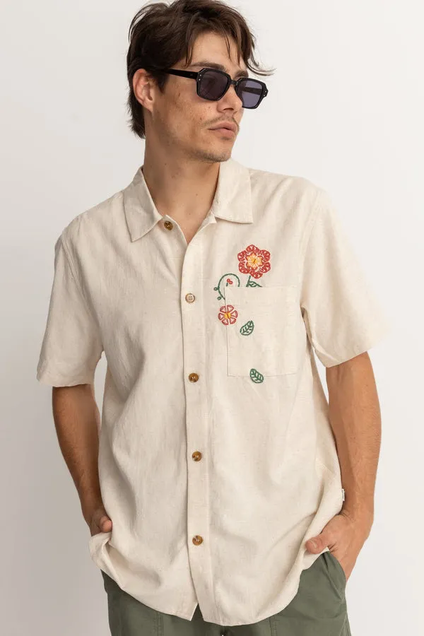 Rhythm Flower Embroidery Ss Shirt - NATURAL sold by Sun Diego Boardshops product image thumbnail 2