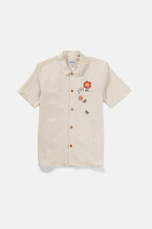 Rhythm Flower Embroidery Ss Shirt - NATURAL sold by Sun Diego Boardshops