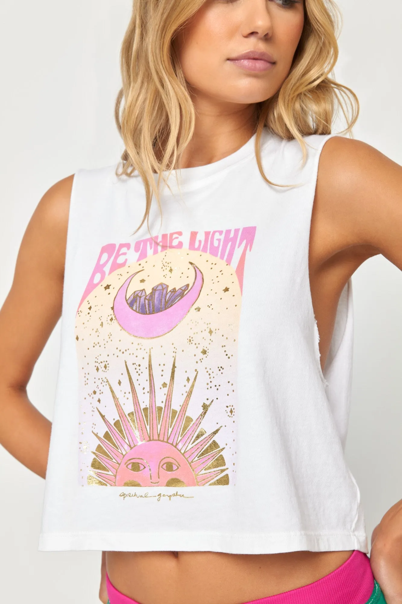 Spiritual Gangster Be The Light Callie Crop Tank - White sold by Sun Diego Boardshops product image thumbnail 4