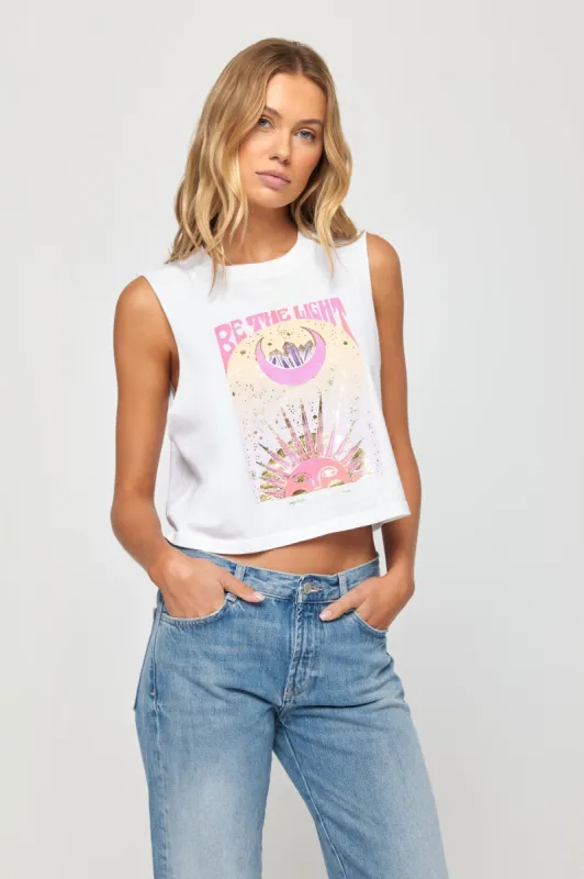 Spiritual Gangster Be The Light Callie Crop Tank - White sold by Sun Diego Boardshops