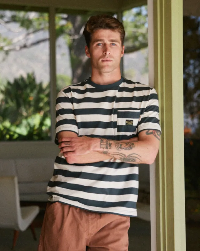RVCA DAYSHIFT STRIPE T-SHIRT - GARAGE BLUE sold by Sun Diego Boardshops