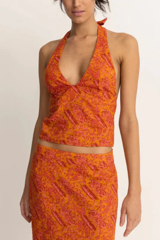 Rhythm Adia Paisley Halter Top - ORANGE made by Sun Diego Boardshops