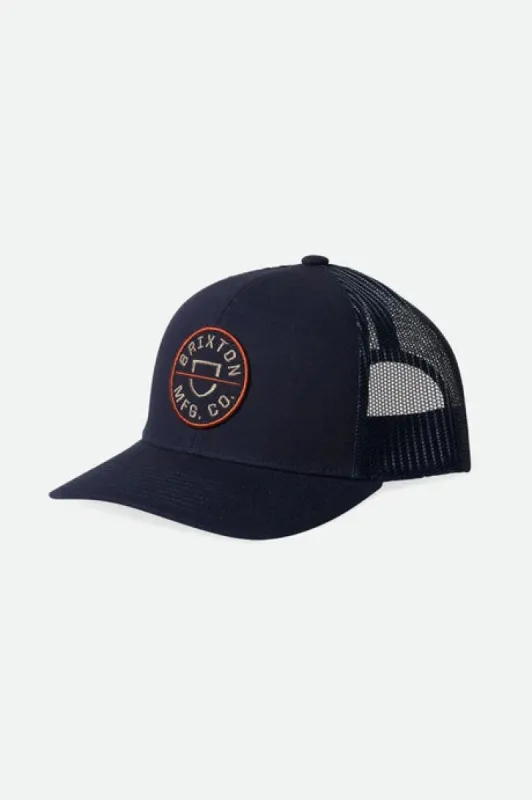 Brixton Crest Netplus Mp Trucker Hat - Washed Navy/Oatmeal/Marsala Red sold by Sun Diego Boardshops