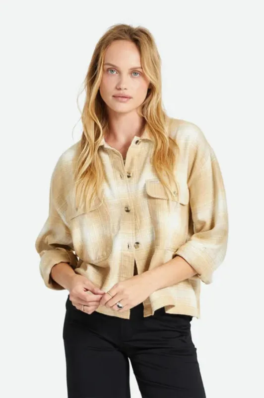 Brixton Bowery Women's Long Sleeve Flannel - Sesame/Off White sold by Sun Diego Boardshops