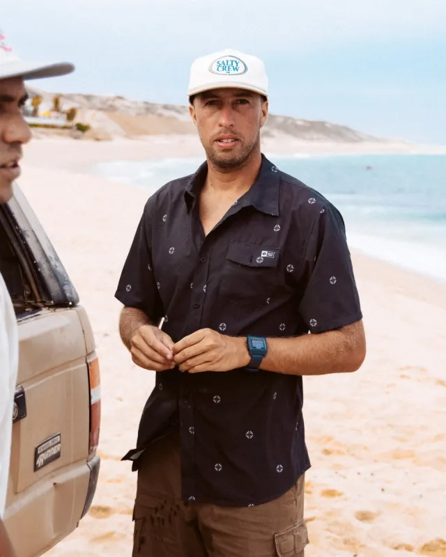 Salty Crew Sailfin S/S Perforated Woven - BLACK sold by Sun Diego Boardshops