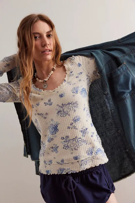 Free People Free People The Free Clover Printed Thermal - IVORY COMBO sold by Sun Diego Boardshops