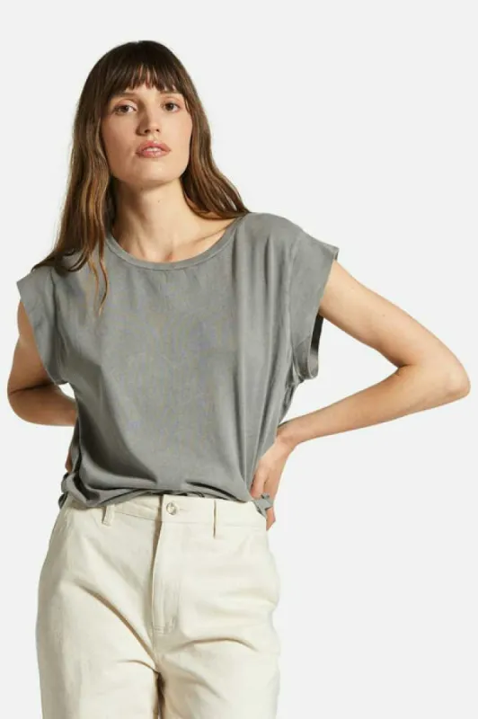 Brixton  CAREFREE ORGANIC GARMENT DYED BOXY T-SHIRT - WASHED BLACK sold by Sun Diego Boardshops