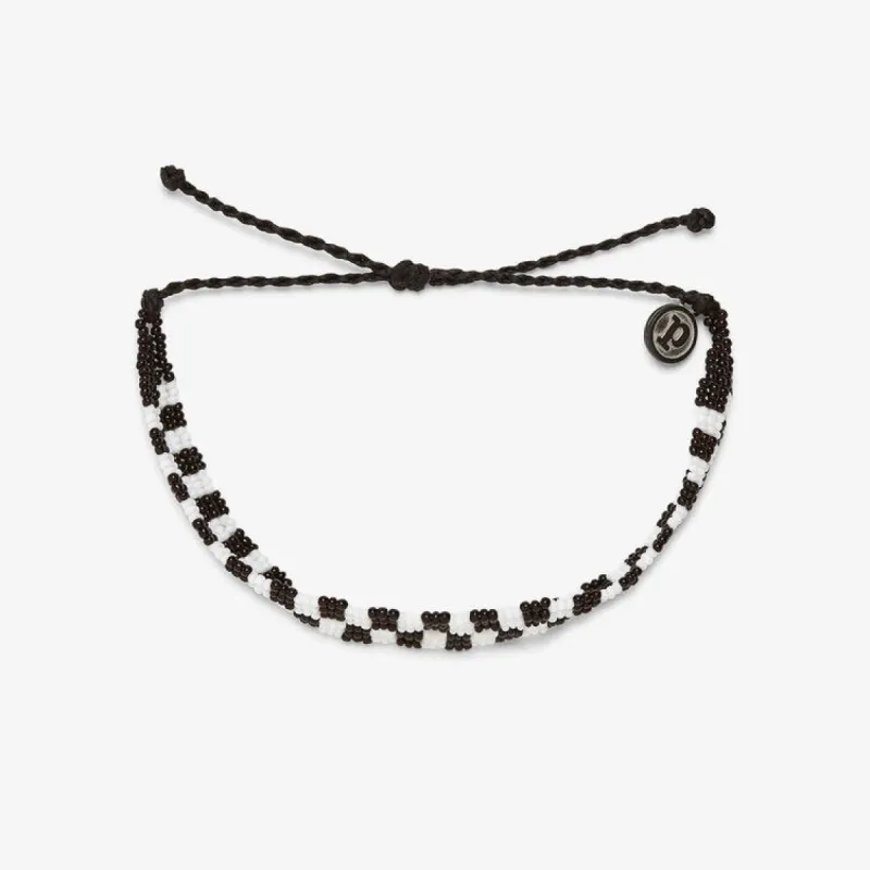 Pura Vida Bracelets Woven Seed Bead Checkered Bracelet - BLACK/WHITE sold by Sun Diego Boardshops