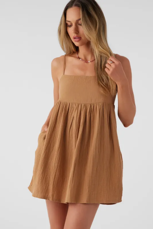 O'neill HADIA CRINKLE DOUBLE GAUZE MINI DRESS - TOBACC BRW sold by Sun Diego Boardshops