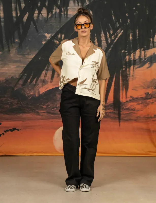 Duvin Women TROPICAL BOWLING CROP BUTTONUP - TAN sold by Sun Diego Boardshops
