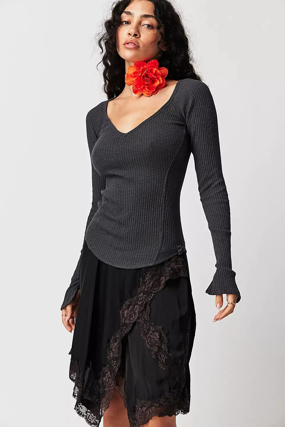 Free People Passing Thru Layering Long Sleeve Top - Black sold by Sun Diego Boardshops product image thumbnail 3