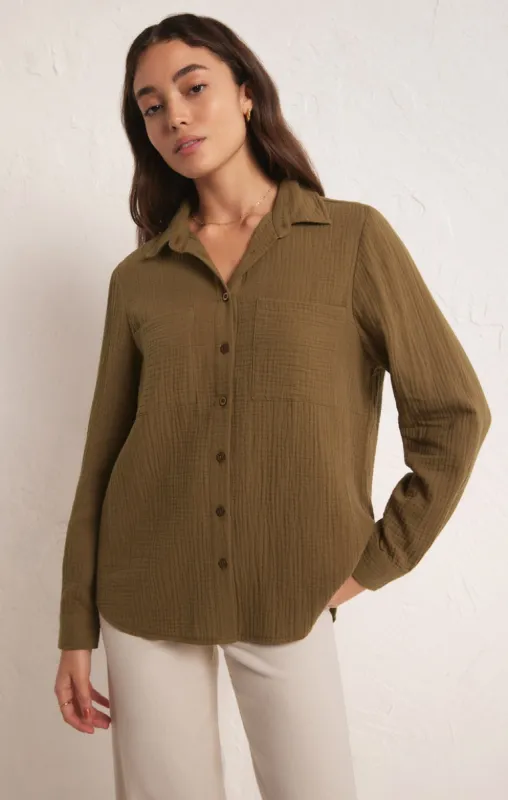 Z-Supply Kaili Button Up Gauze Top - Otter sold by Sun Diego Boardshops
