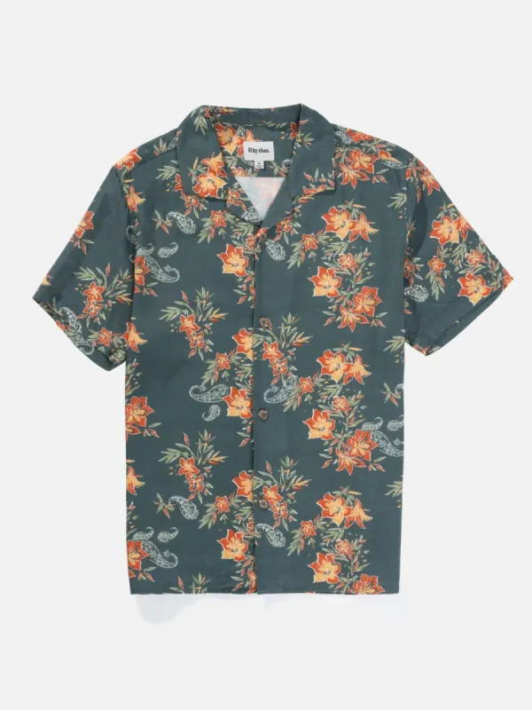 Rhythm Tropical Paisley Cuban Short Sleeve Shirt - PINE sold by Sun Diego Boardshops