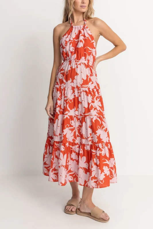 Rhythm Catalina Floral Halter Tiered Maxi Dress - RED sold by Sun Diego Boardshops