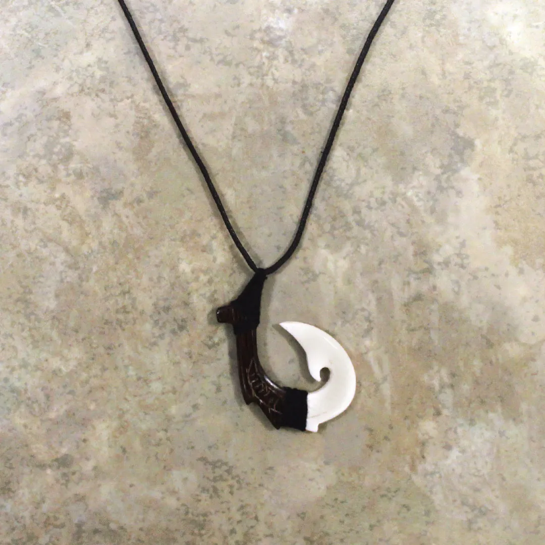 MAUNA KAI Adjustable Wood/Bone Carved Hook Black Necklace - ASSORTED sold by Sun Diego Boardshops