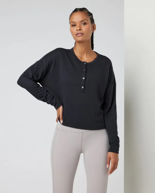 Vuori Long Sleeve Sunrise Oversize Henley - BLACK sold by Sun Diego Boardshops