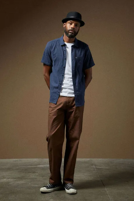 Brixton Charter Stripe S/S Woven Shirt - WASHED NAVY/BLACK sold by Sun Diego Boardshops