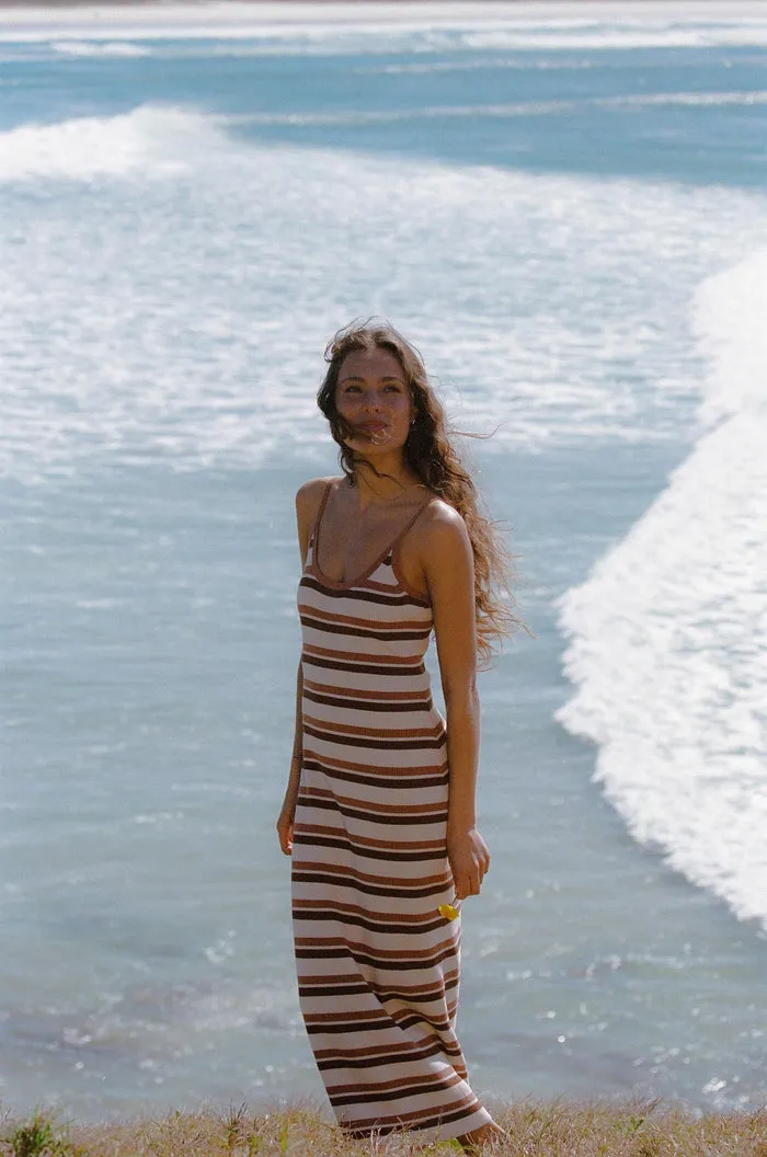Rhythm Isla Striped Knit Midi Dress - COFFEE sold by Sun Diego Boardshops