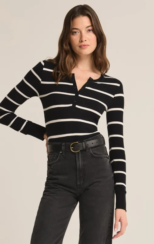 Z-Supply Scarlett Rib Stripe Henley - BLACK sold by Sun Diego Boardshops